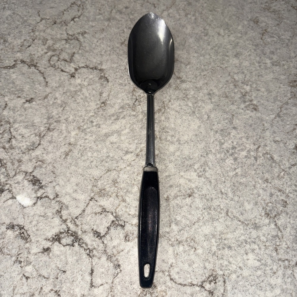Vintage EKCO USA Stainless Steel Curved Sides Serving Spoon Black Plastic Handle